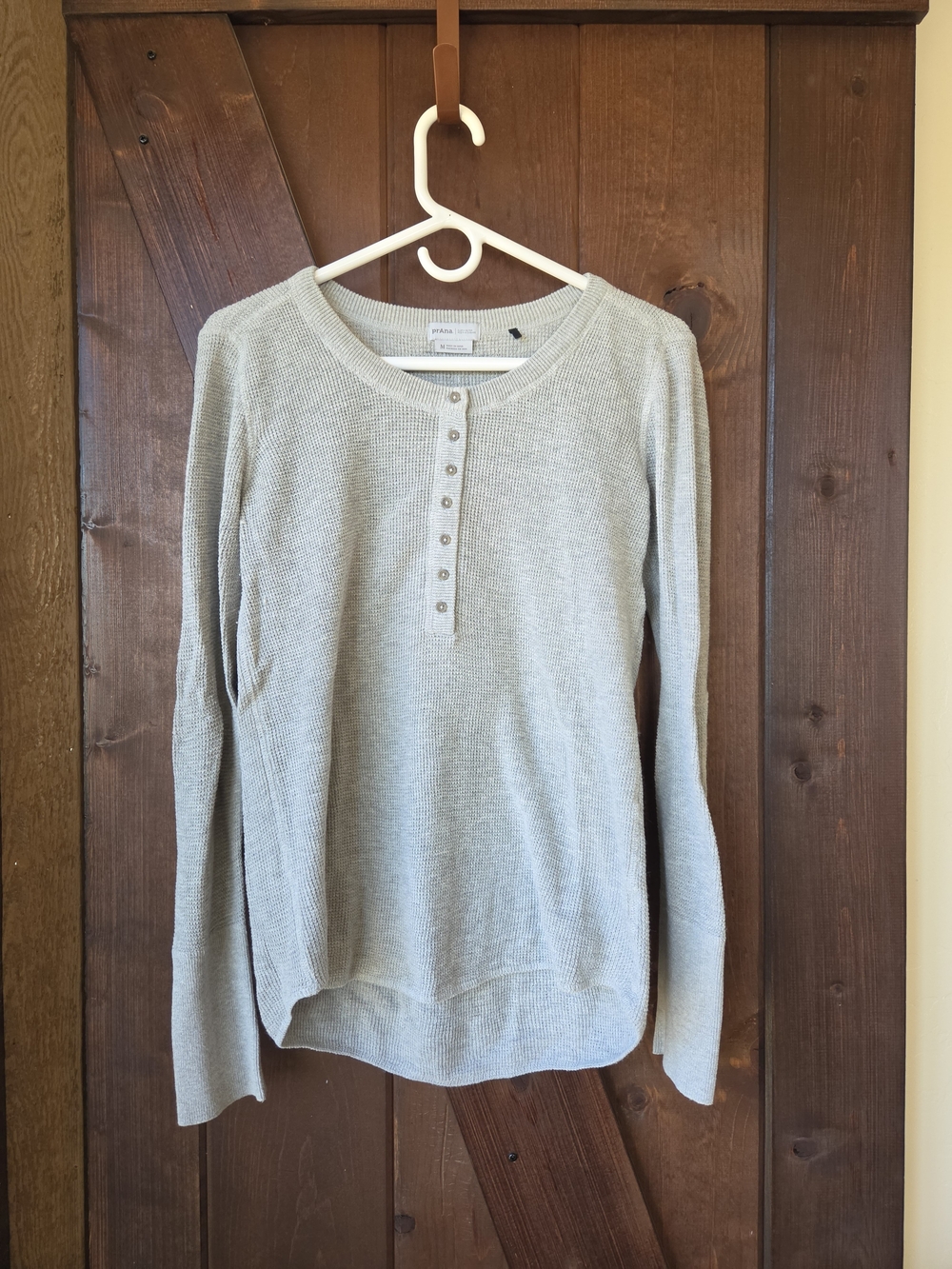 Prana Light Gray Long Sleeve Henley Thermal Top